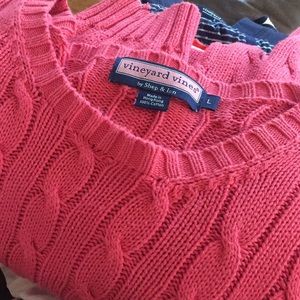 Coral Vineyard Vines Cable sweater